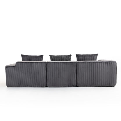 Grey Corduroy 3-Seat Sofa - Soft Foam Cushions, Casual Style for Living Room