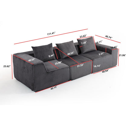 Grey Corduroy 3-Seat Sofa - Soft Foam Cushions, Casual Style for Living Room