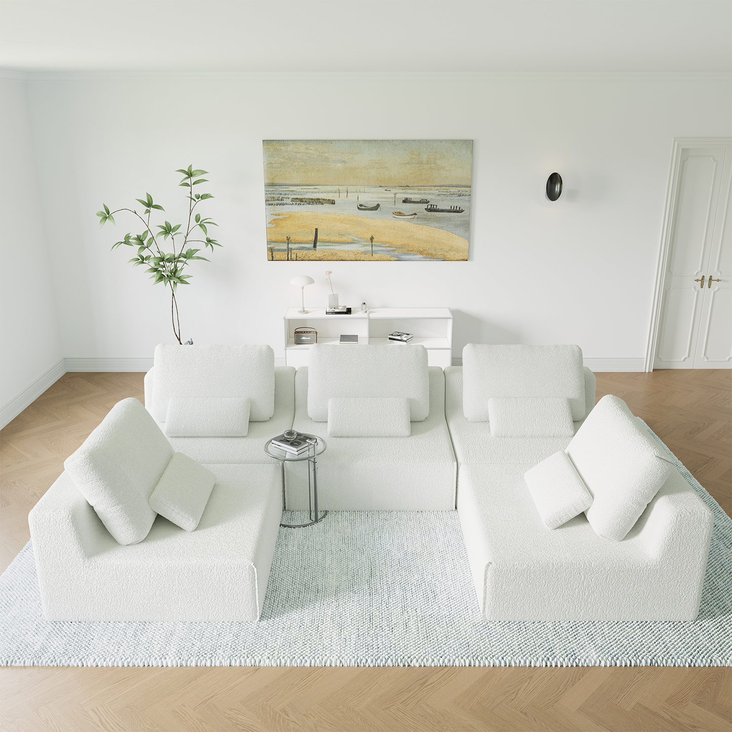 Creamy White Foam Sectional Sofa - 3 Seat Large Sofa