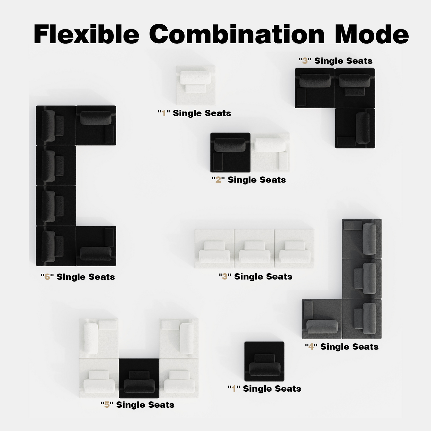 Creamy White Foam Sectional Sofa - 3 Seat Large Sofa