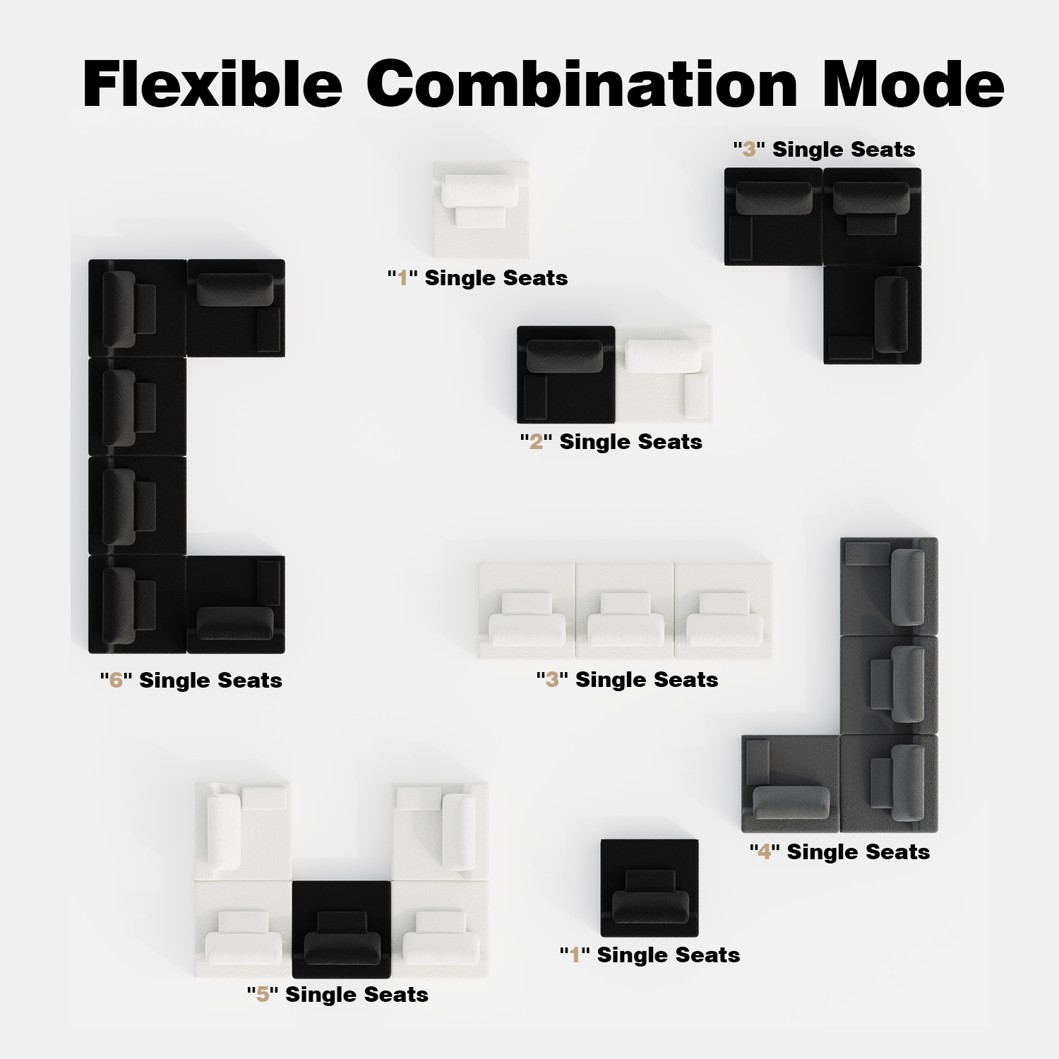 Creamy White Foam Sectional Sofa - 3 Seat Large Sofa