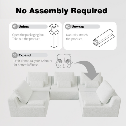 Creamy White Foam Sectional Sofa - 3 Seat Large Sofa