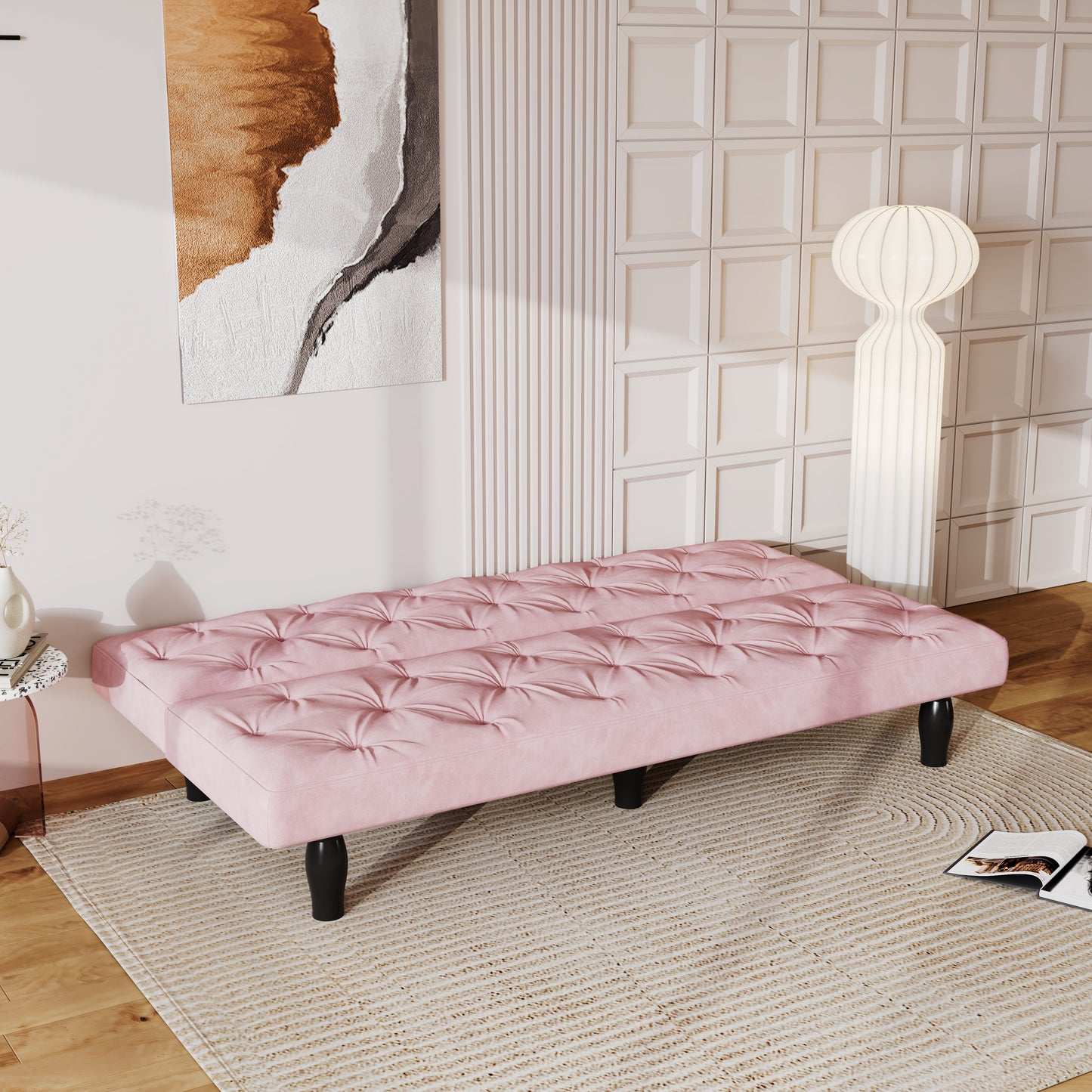 66" Pink Velvet Sofa Bed - Converts to Bed for Living Room