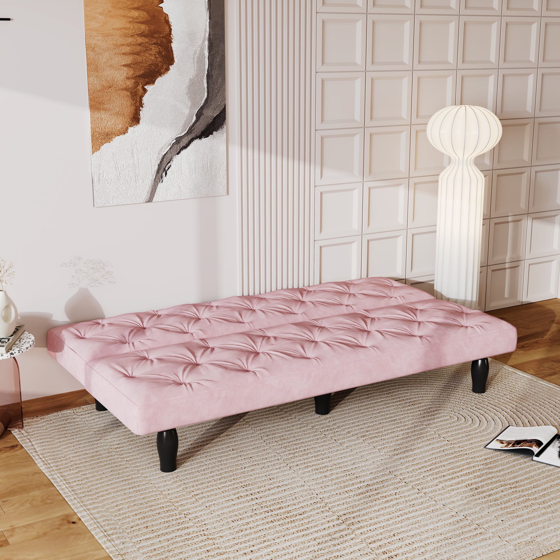 66" Pink Velvet Sofa Bed - Converts to Bed for Living Room