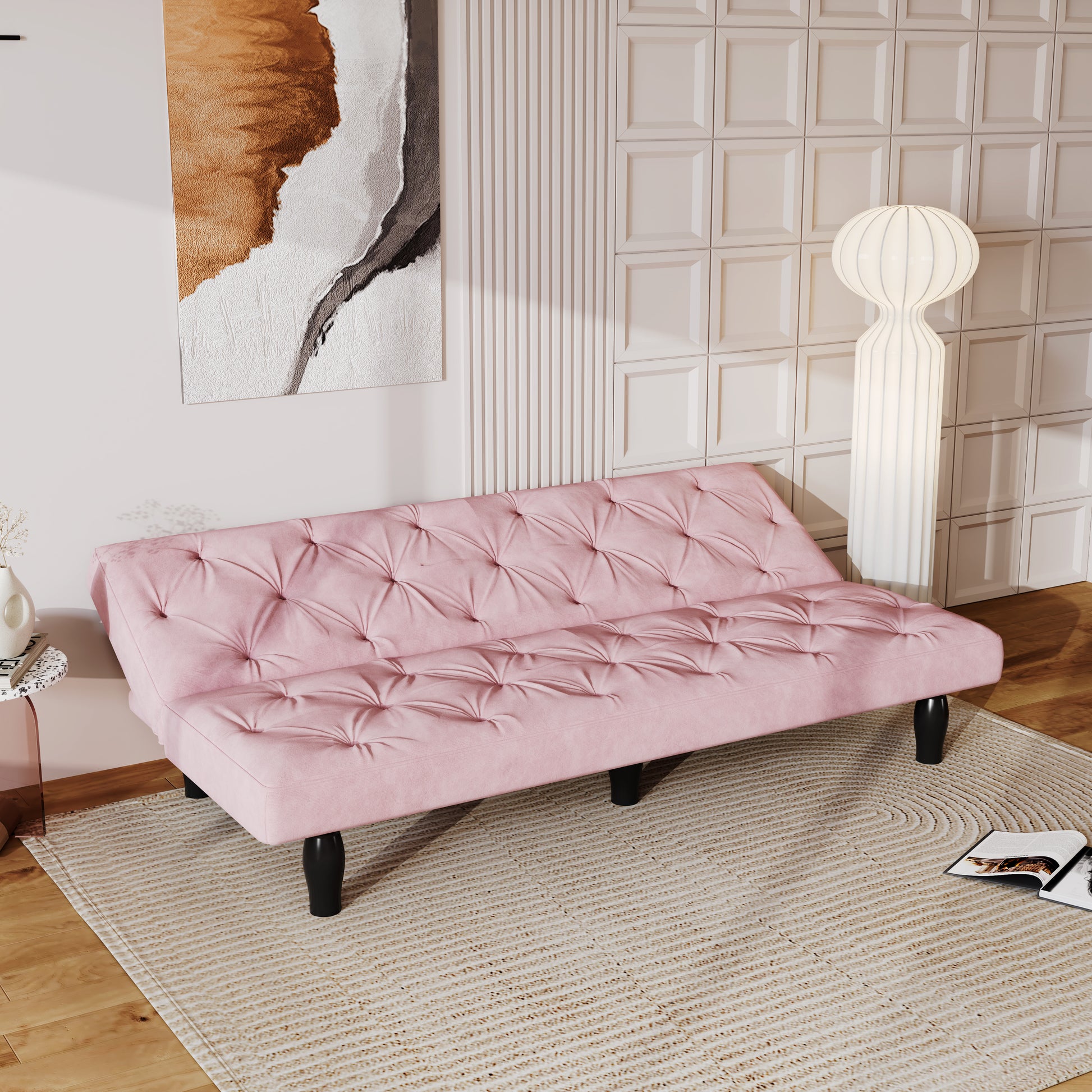 66" Pink Velvet Sofa Bed - Converts to Bed for Living Room