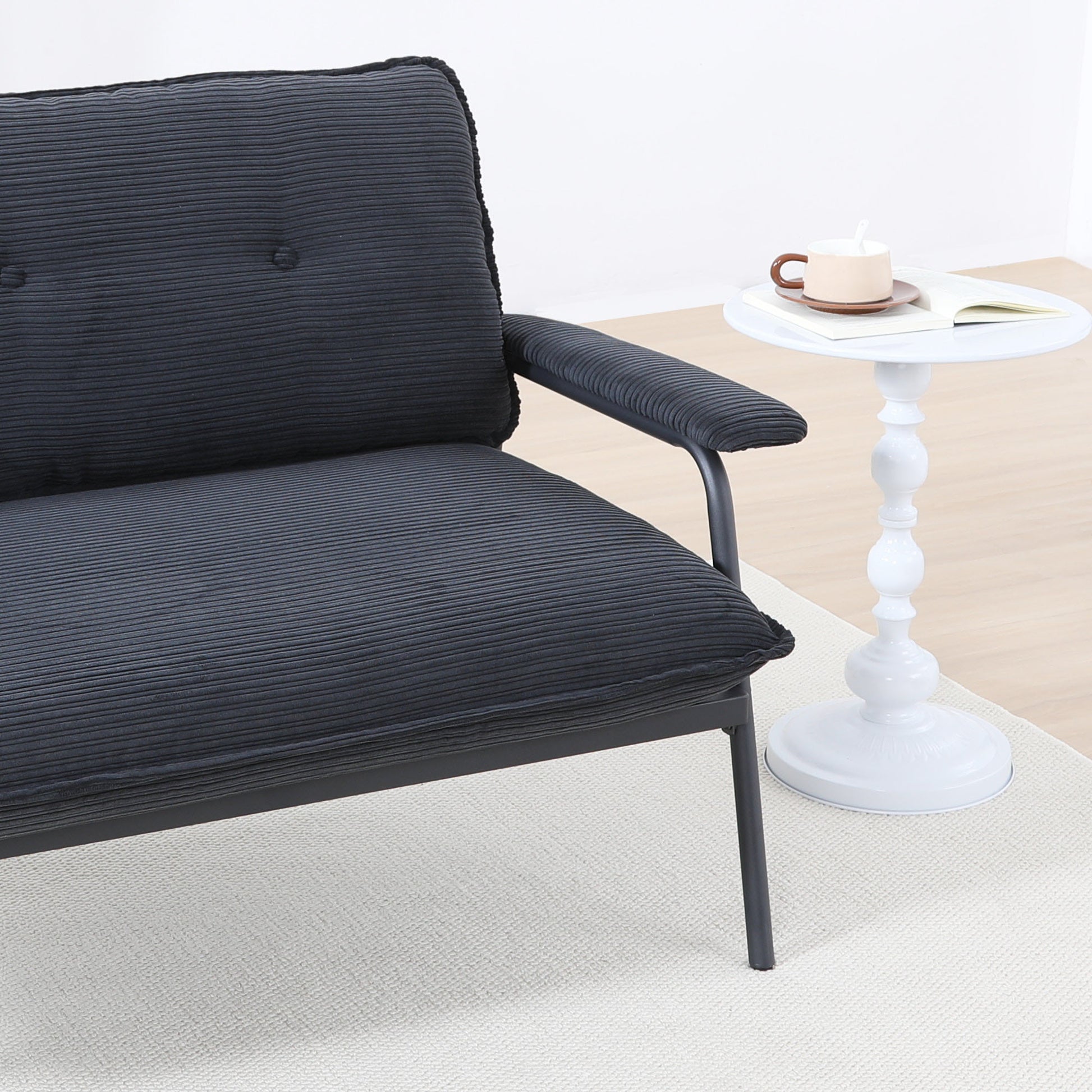 Black Corduroy Sofa - 2 Seat Compact Design for Living Room