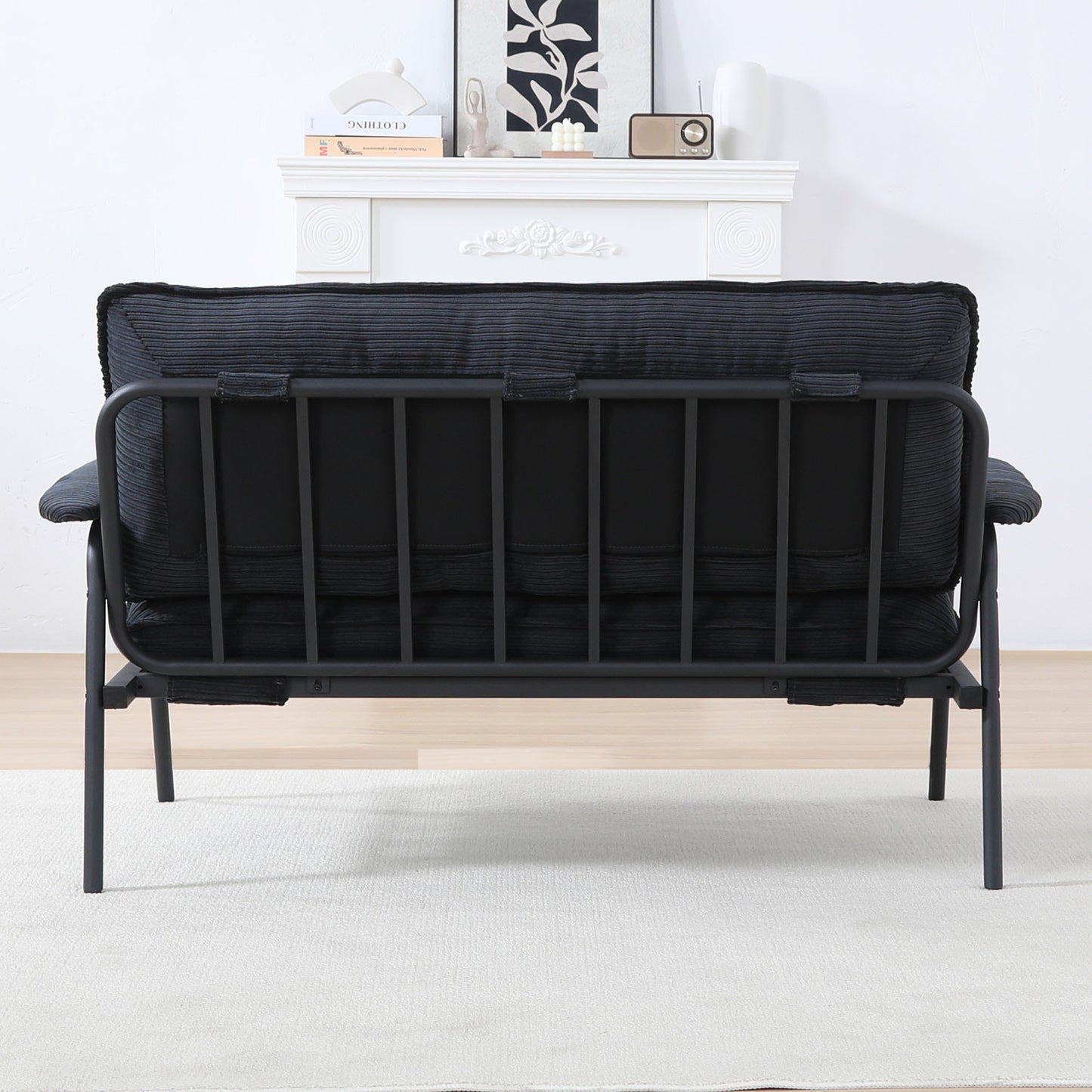 Black Corduroy Sofa - 2 Seat Compact Design for Living Room