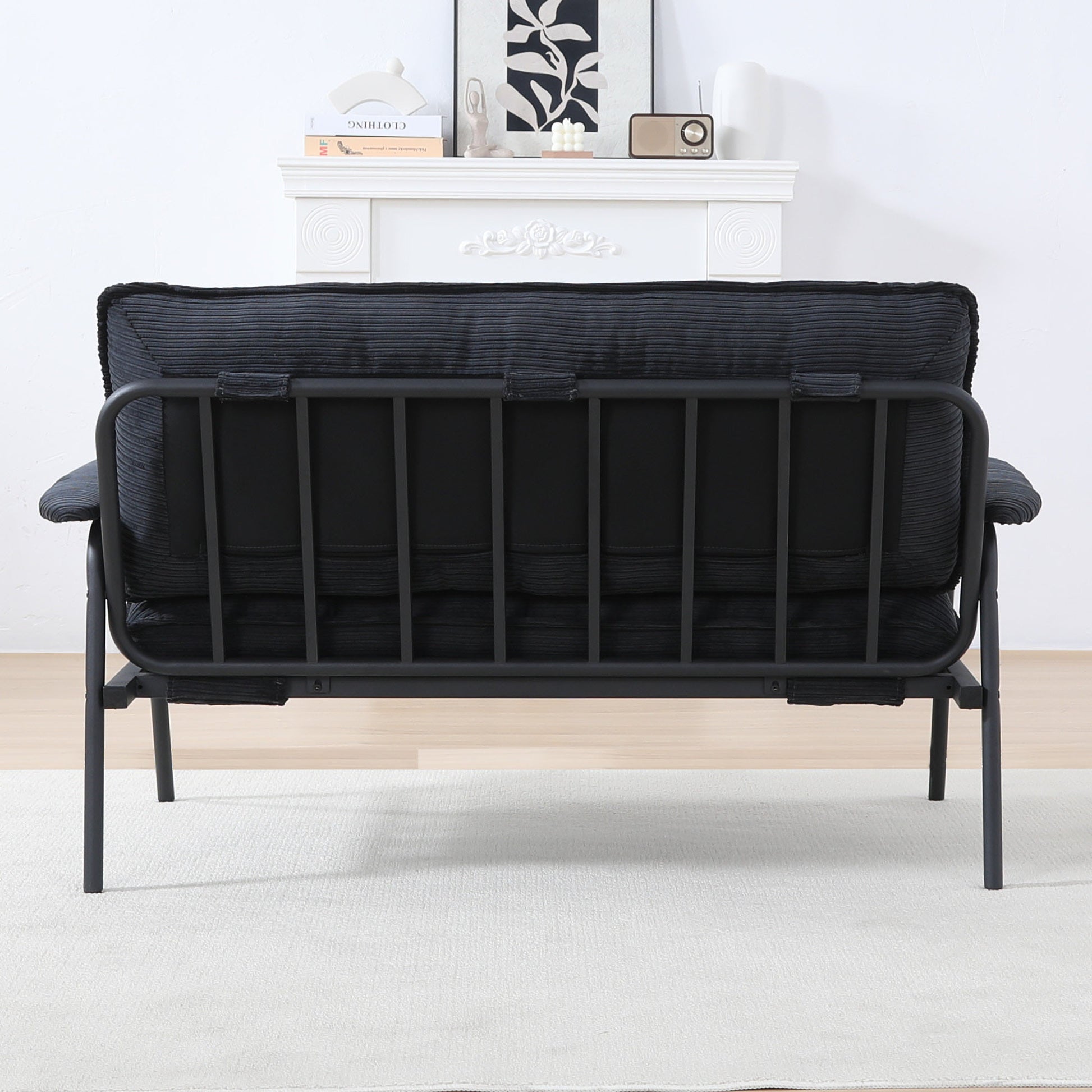 Black Corduroy Sofa - 2 Seat Compact Design for Living Room