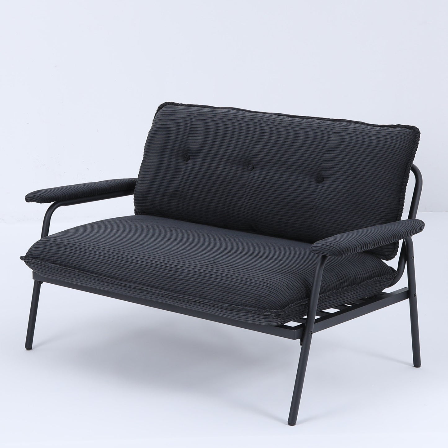 Black Corduroy Sofa - 2 Seat Compact Design for Living Room