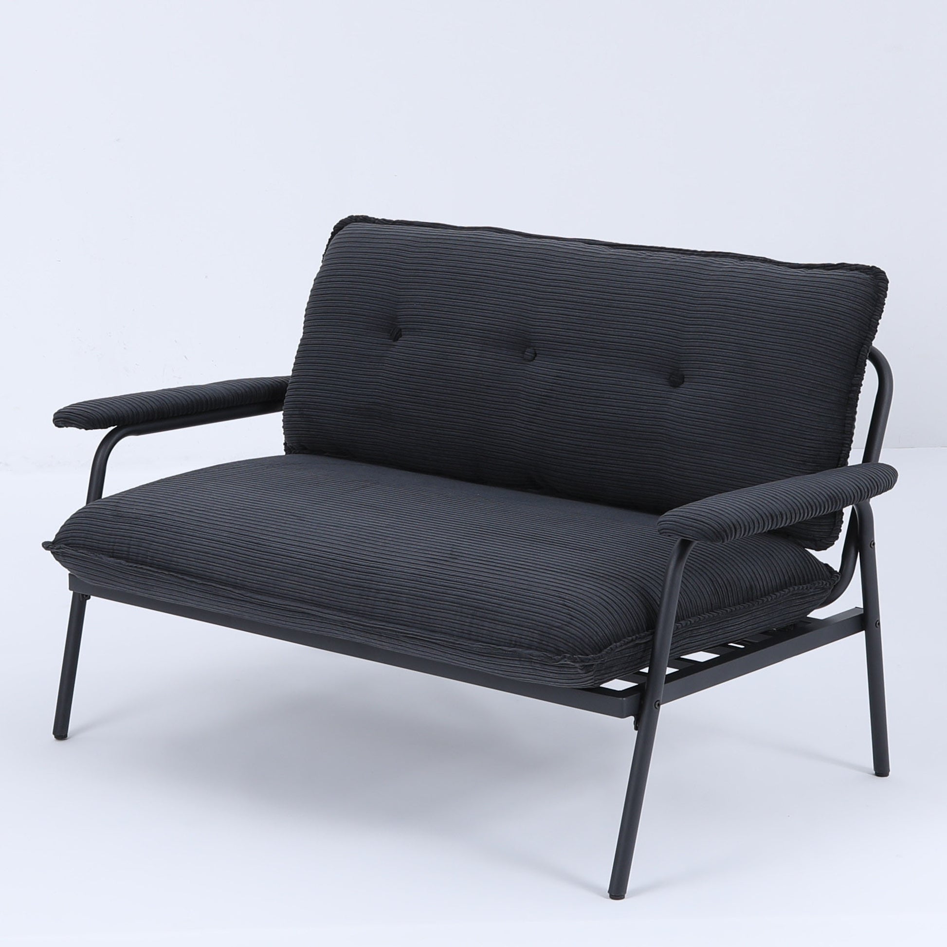 Black Corduroy Sofa - 2 Seat Compact Design for Living Room