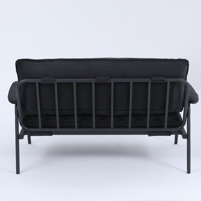 Black Corduroy Sofa - 2 Seat Compact Design for Living Room