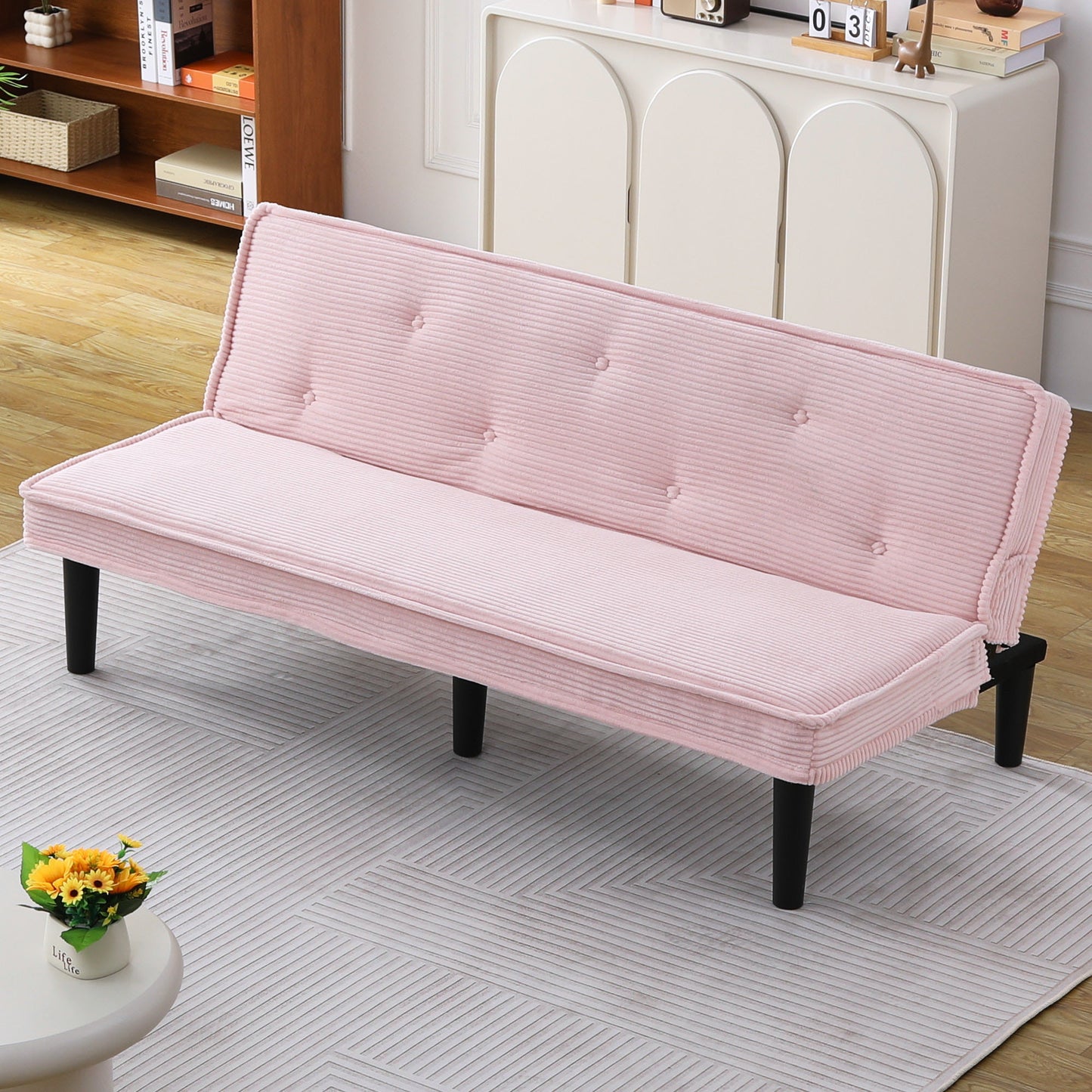 Pink Corduroy 2 Seat Sofa for Guest Room or Bedroom for Living Room
