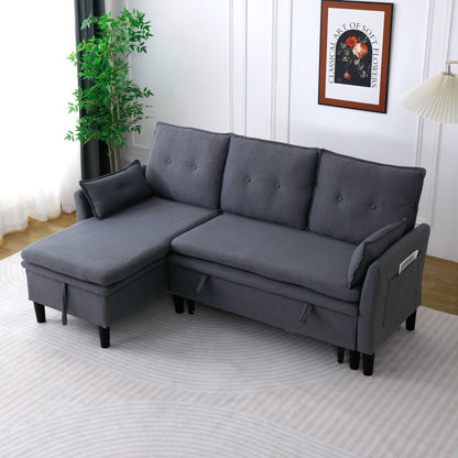 L-Shaped Reversible Chaise Sectional Sofa with Storage - Cotton-Linen,dark grey , Office & Apartment Ready