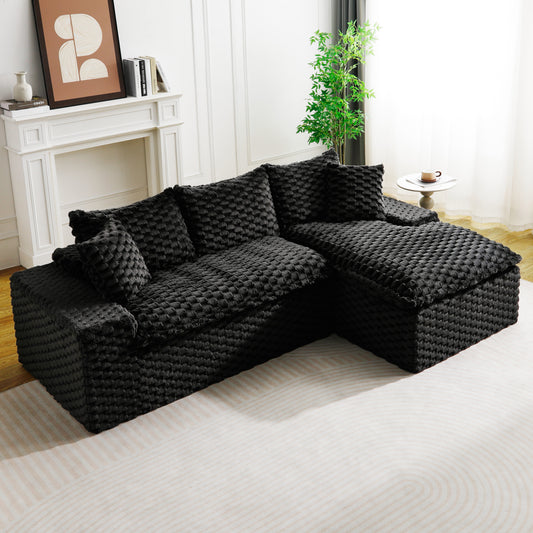 Black Turtle Velvet Versatile Sofa: Convertible Twin-Seat with Right Chaise Lounge (Plush Reclining Lounger for Luxe Comfort), Featuring Face-to-Face Seating, Switchable Between L-Shape and Straight