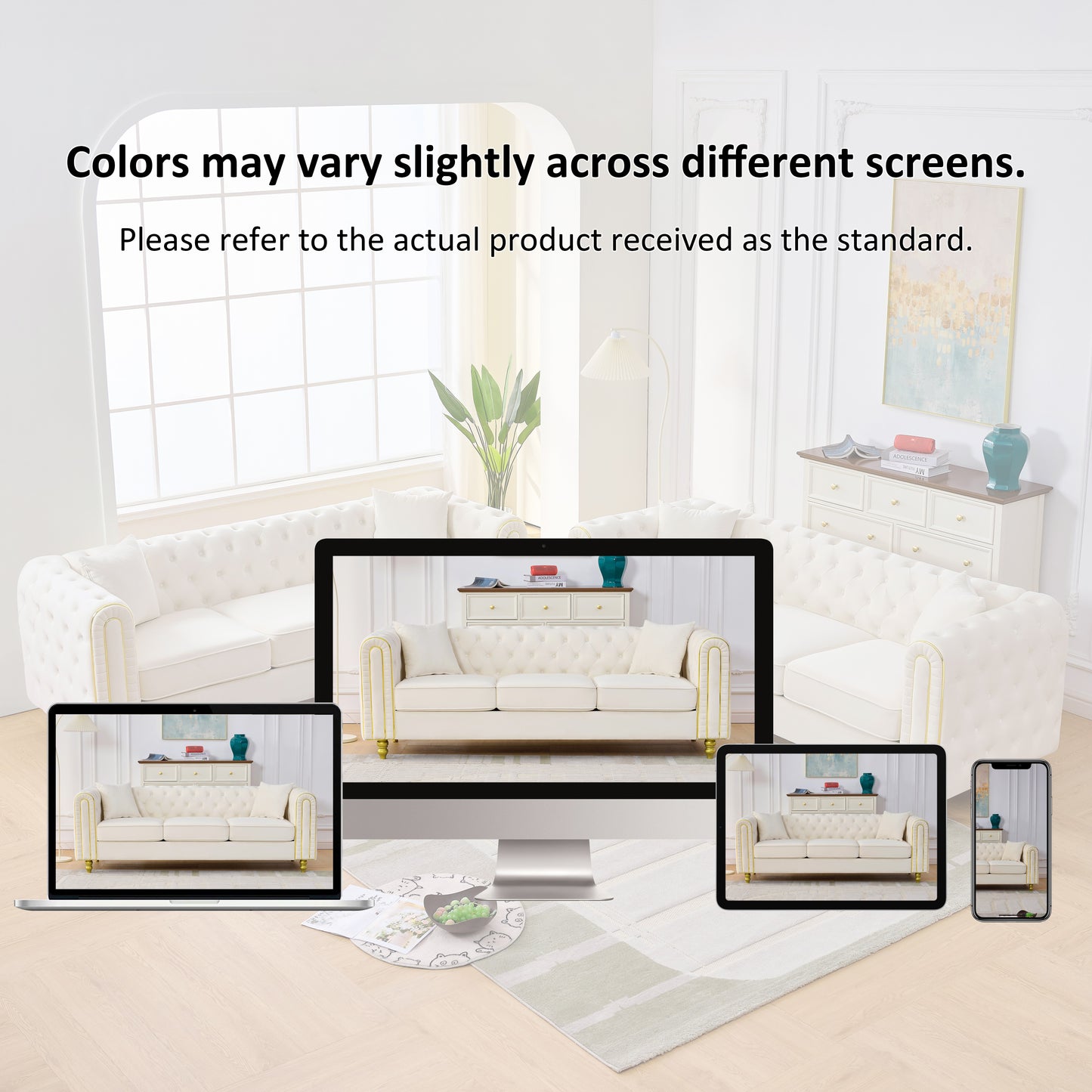 86" Beige Velvet Sofa - 3 Seater Loveseat with Rolled Arms & Gold Legs