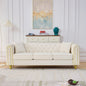 86" Modern Loveseat Sofa,3 Seater Couch Comfy Velvet Sofa Button Tufted Rolled Arms and Gold Legs,Chesterfield for Primary Living Space,Beige