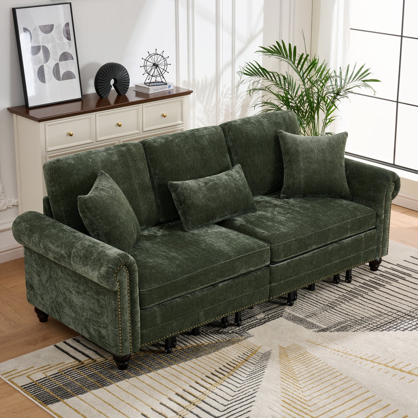 King Size Green Sofa Bed - 3 in 1 Sleeper Sofa for Living Room