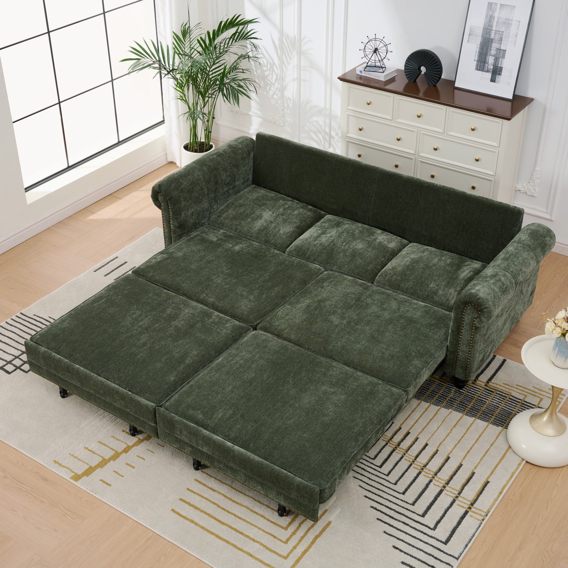 King Size Green Sofa Bed - 3 in 1 Sleeper Sofa for Living Room
