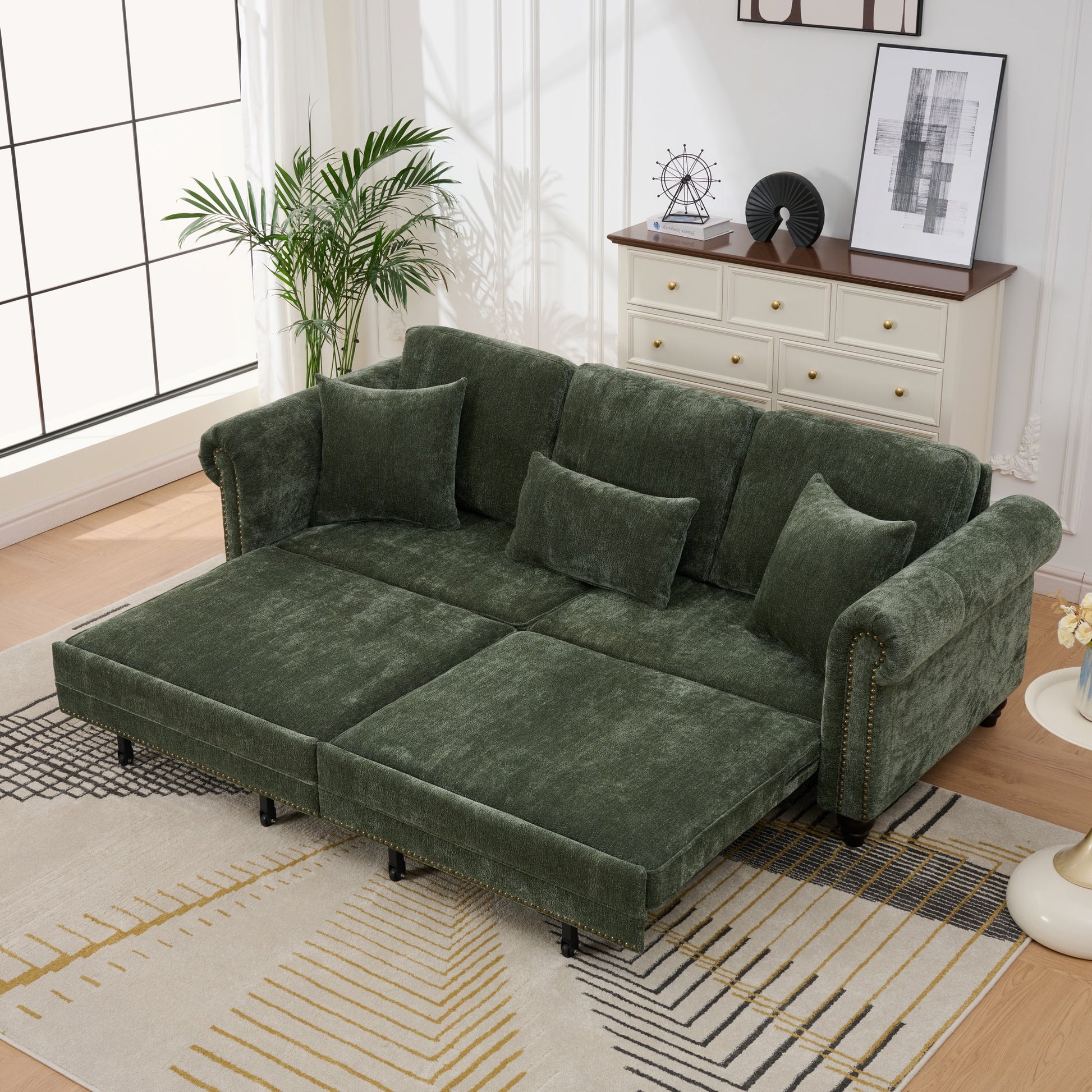 King Size Green Sofa Bed - 3 in 1 Sleeper Sofa for Living Room
