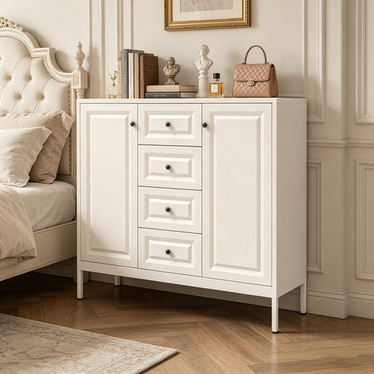 40.16'' Storage Sideboard Buffet Cabinet, Freestanding Accent Cabinet with 4 Drawers & 2 Doors, Adjustable Shelves Console Cabinet for Living Room, Kitchen ,Entryway ,Hallway ,Laundry Room(Beige)