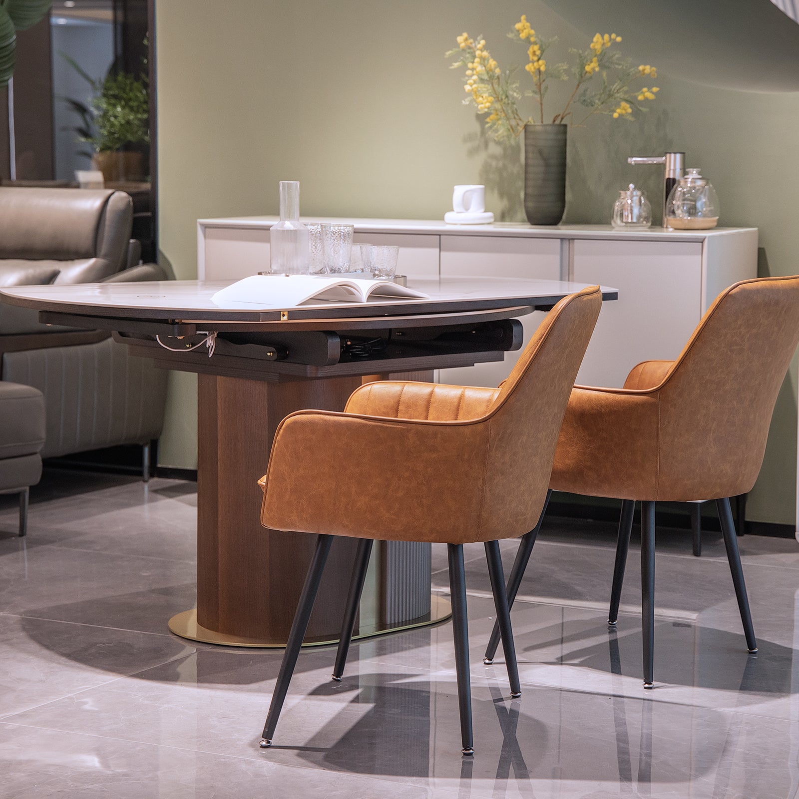 Brown Faux Leather Dining Chairs - Set of 2 Kitchen Chairs