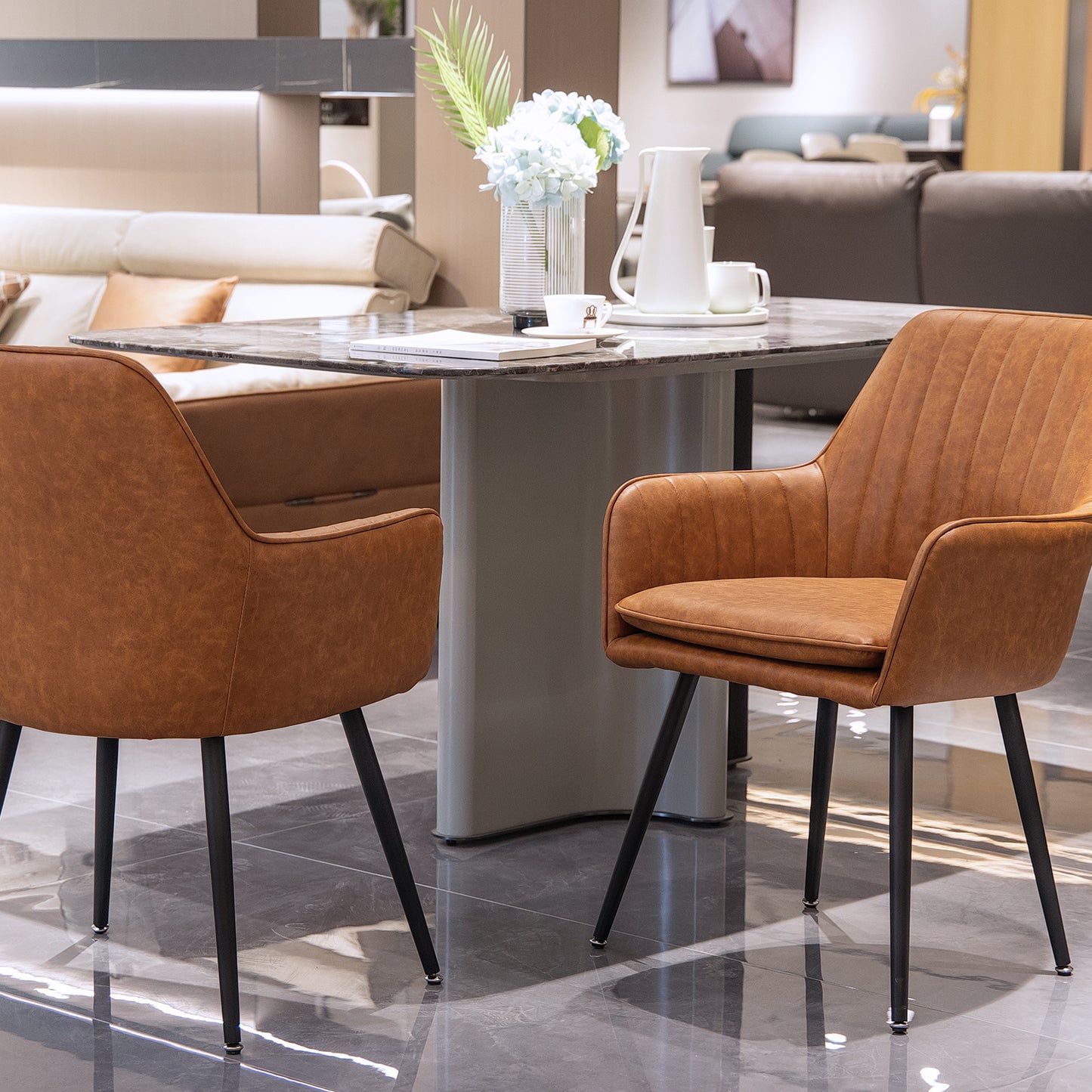 Brown Faux Leather Dining Chairs - Set of 2 Kitchen Chairs