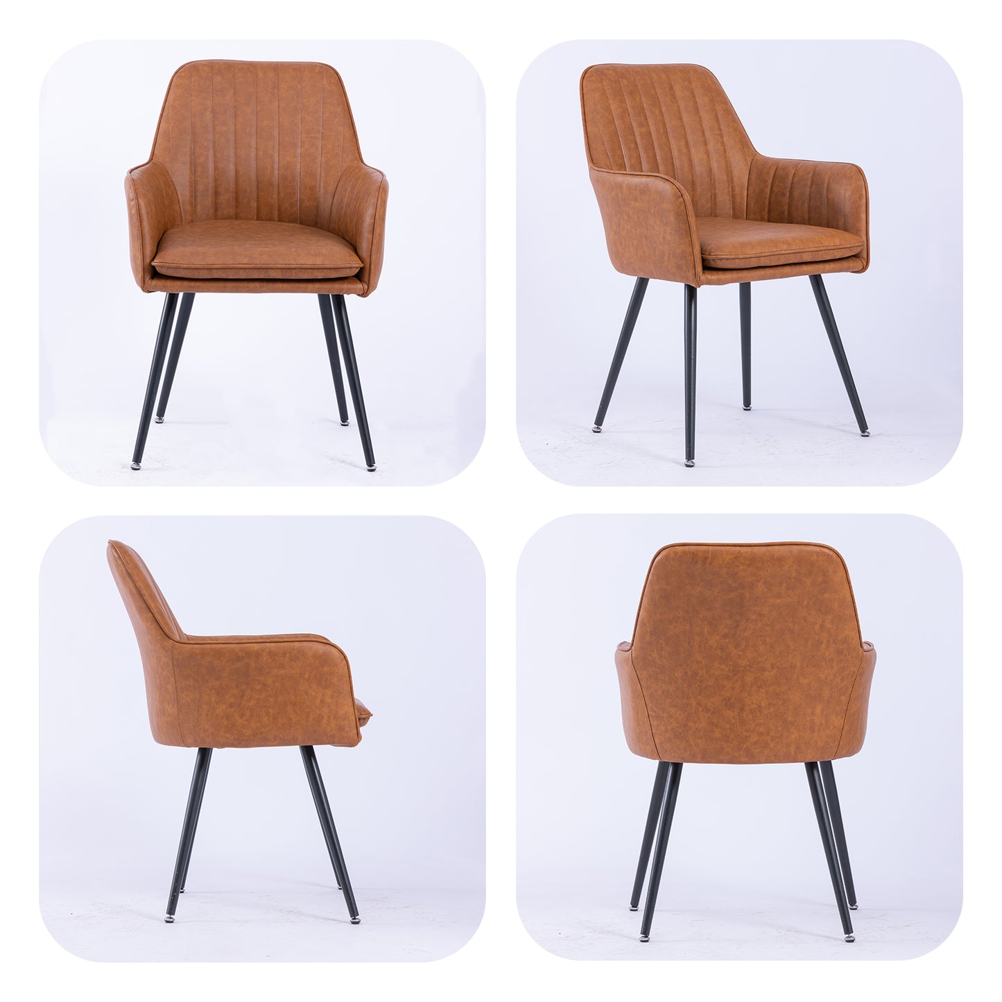 Brown Faux Leather Dining Chairs - Set of 2 Kitchen Chairs