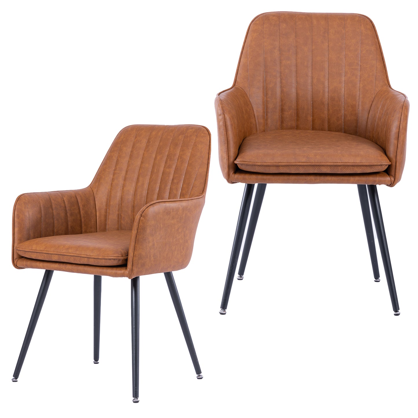 Faux Leather Dining Chair Set of 2 - Modern Mid-Back Accent Chairs with Metal Legs - Comfy Upholstered Chairs for Living Room, Bedroom, Reception Room (Whisky Brown, Set of 2)