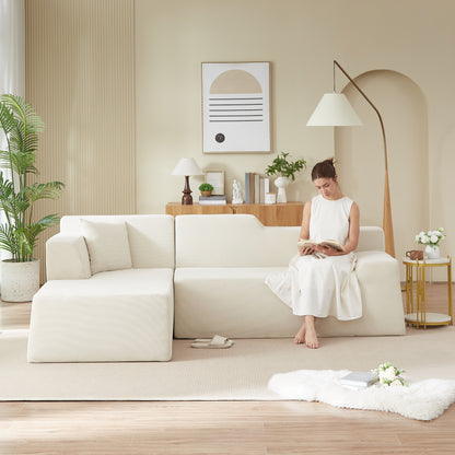 Modern minimalist L-shaped corduroy high back sofa