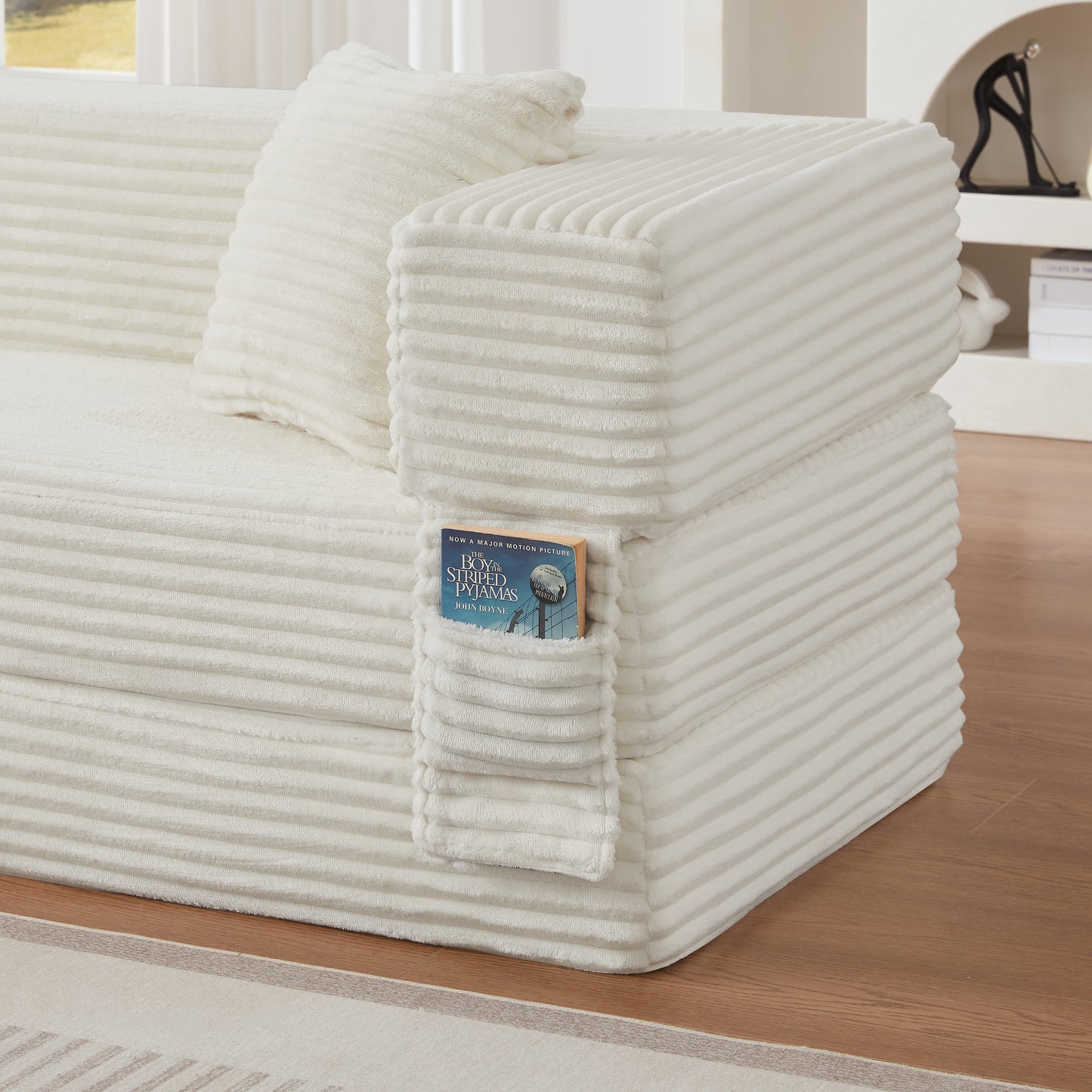 3 Seat White Foam Sofa Converts to Double Bed for Living Room