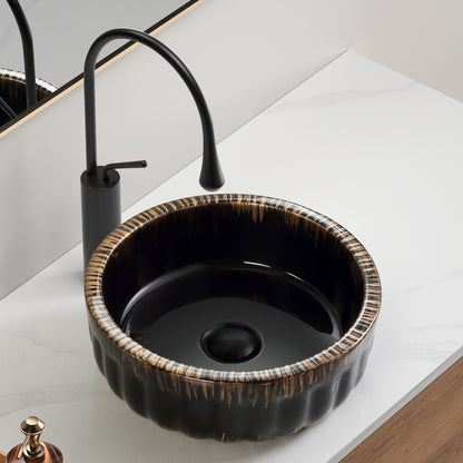 15"X15" Black Bathroom Sink Above Counter Small Bowl Vessel Bathroom Sink Ceramic Without Pop-up Drain &Faucet