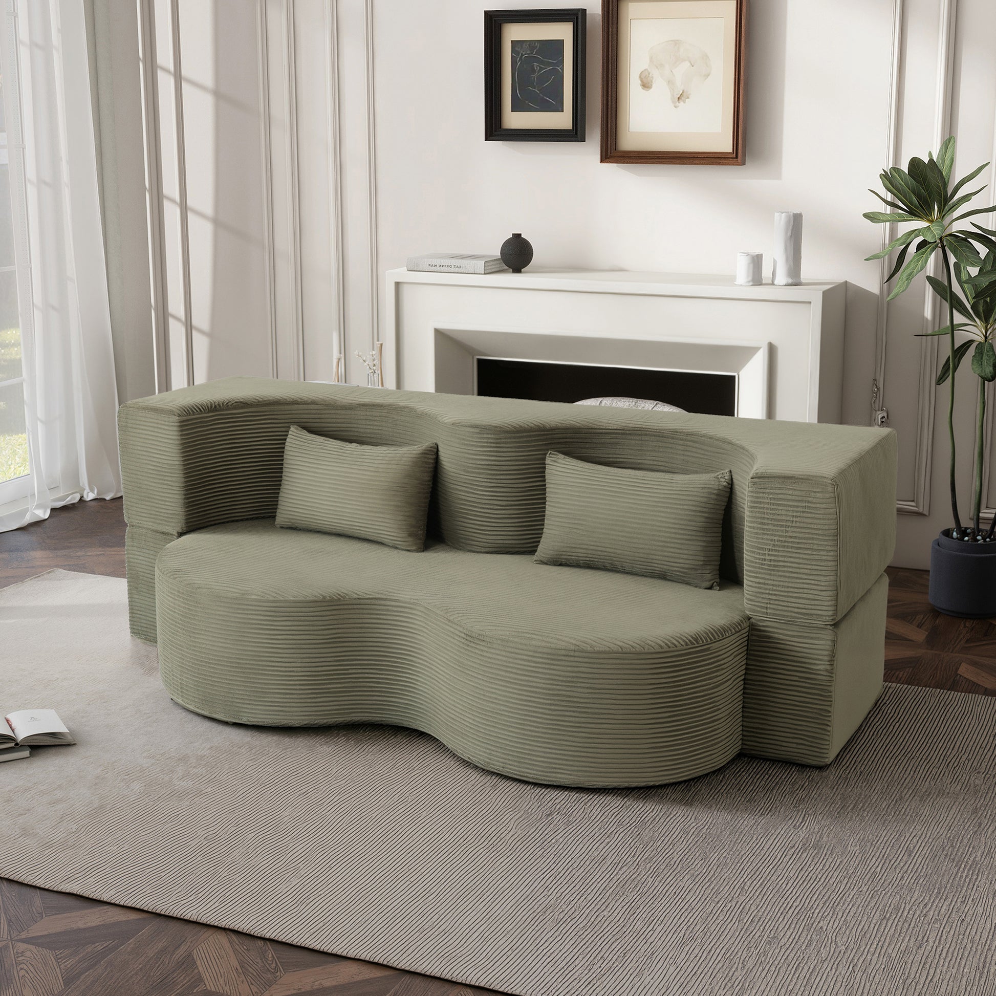 2-in-1 Foldable Sofa Bed,75 Inch Folding Boneless Couch Convertible Compressed Sleeper Sofabed, Memory Foam Faux Fur Upholstered Cloud Couch Mattress Bed w/ 2 Pillows for Living Room Apartment