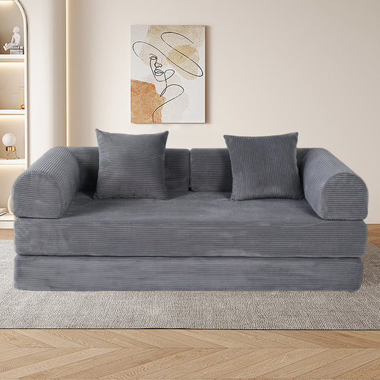 2-in-1 Foldable Sofa Bed,75 Inch Folding Boneless Couch Convertible Compressed Sleeper Sofabed, Memory Foam Faux Fur Upholstered Cloud Couch Mattress Bed w/ 2 Pillows for Living Room Apartment