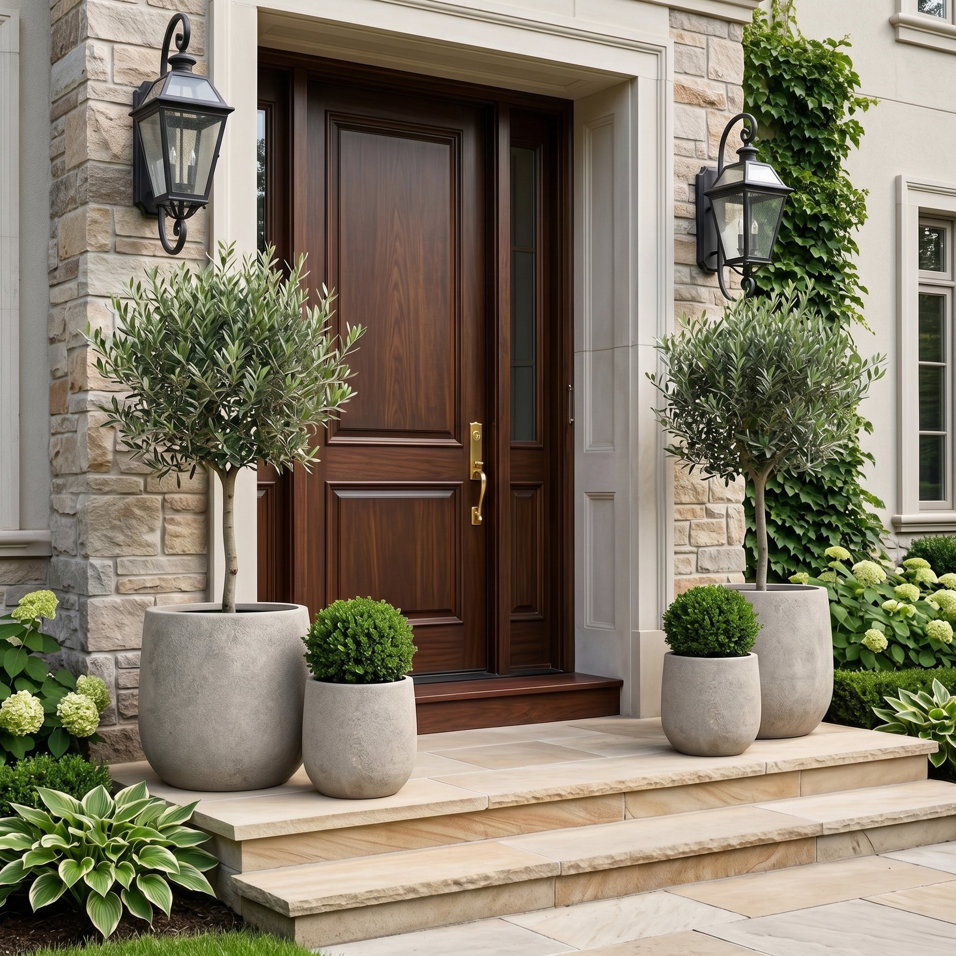 Large Antique Grey Magnesium Oxide Planters - Outdoor & Indoor