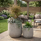 Round Concrete Planter Set of 2, Large Outdoor Indoor Handmade Rustic Decorative Planter Pots Containers with Drainage Holes for Home Garden Patio, 13" x 13" & 17" x 17" (antique grey)