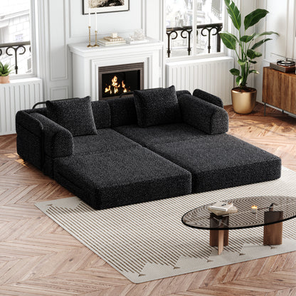 Living Room 72 Inch Black Fabric Sofa Bed with Foam Cushion - Convertible Floor Sofa