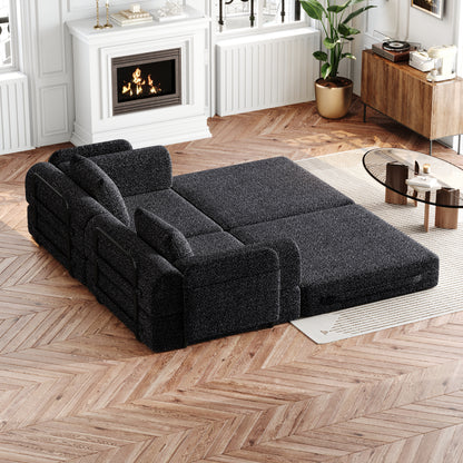 Living Room 72 Inch Black Fabric Sofa Bed with Foam Cushion - Convertible Floor Sofa