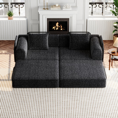 Living Room 72 Inch Black Fabric Sofa Bed with Foam Cushion - Convertible Floor Sofa