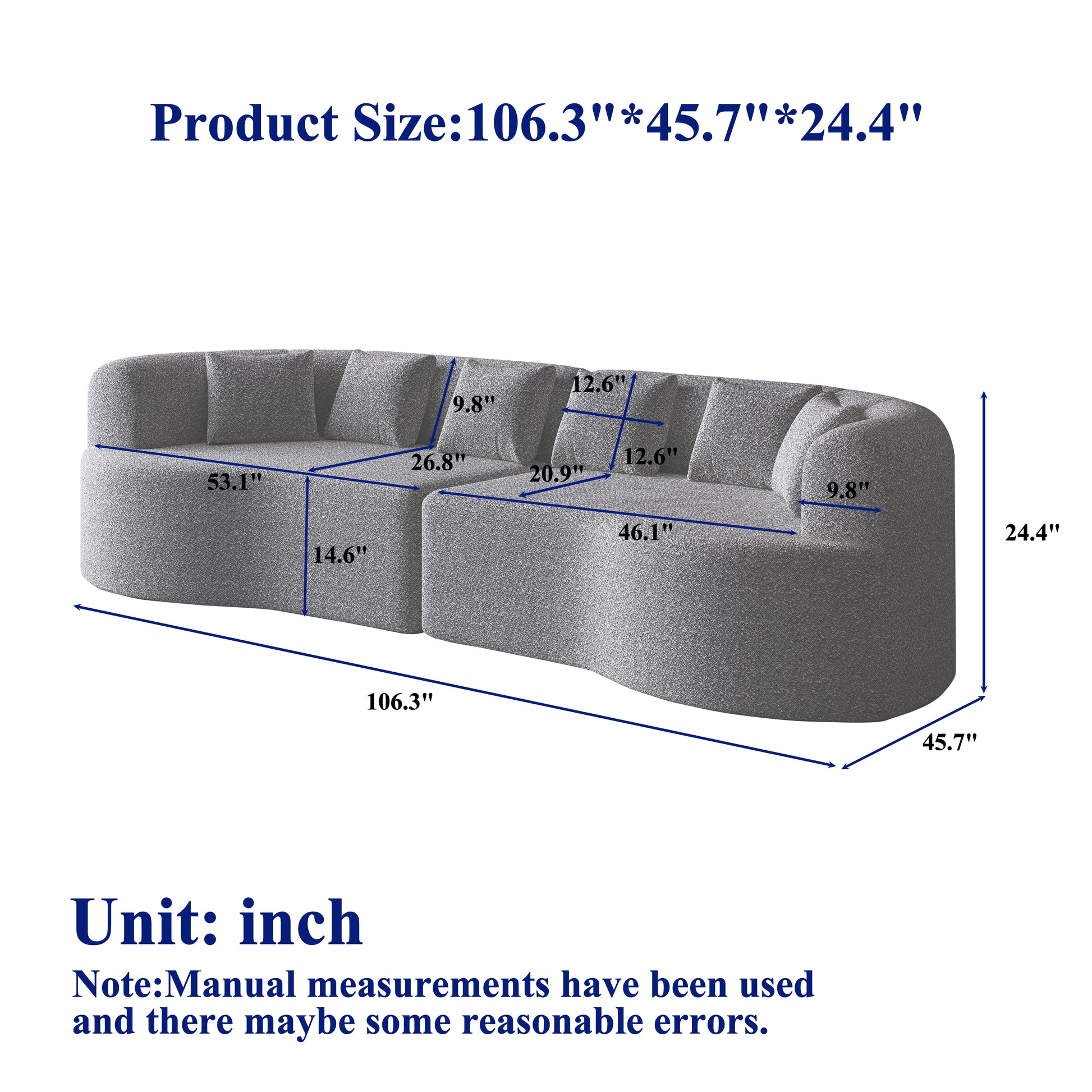 Luxury Chenille Oversized Sectional Sofa - 4 Seat Black