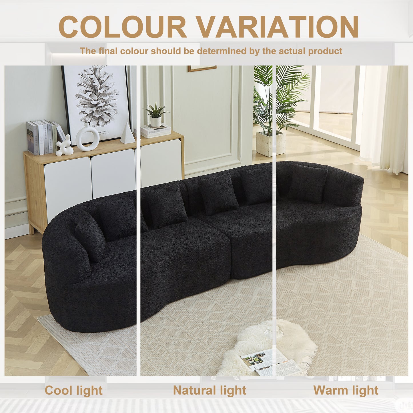 Luxury Chenille Oversized Sectional Sofa - 4 Seat Black