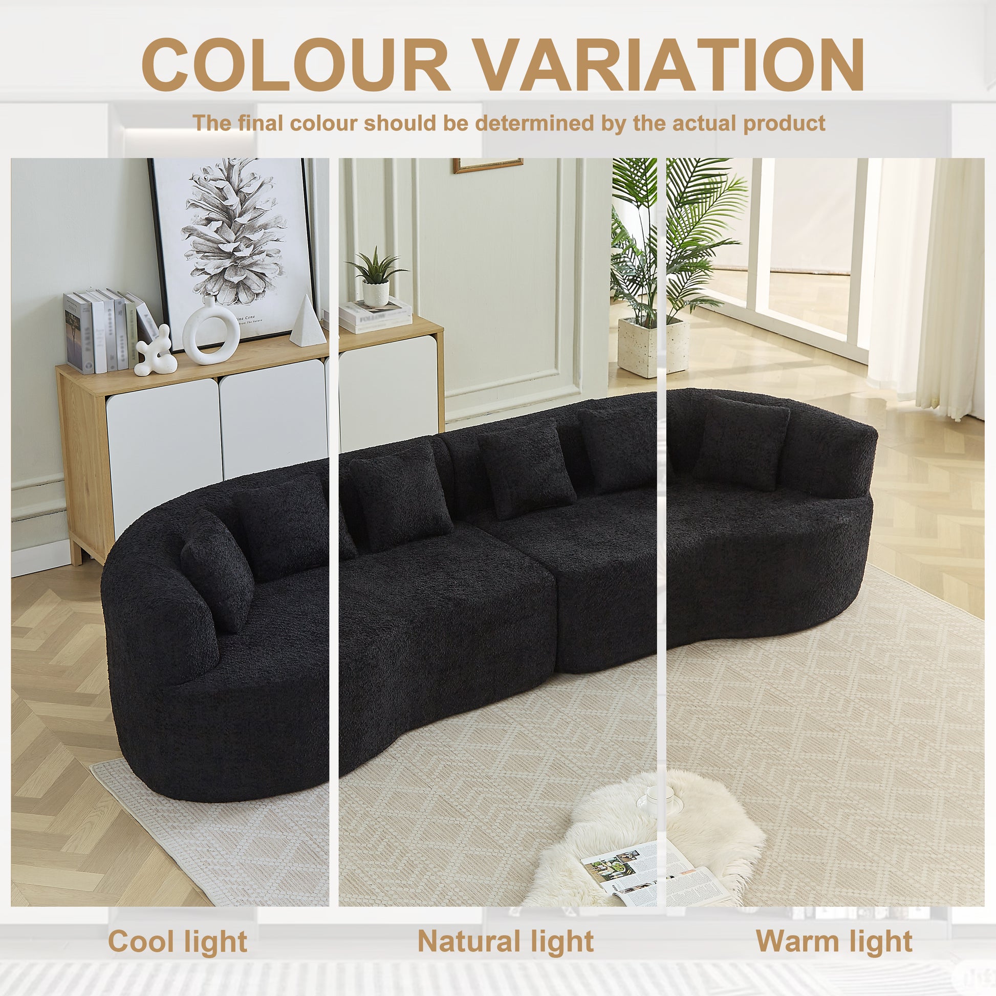 Luxury Chenille Oversized Sectional Sofa - 4 Seat Black