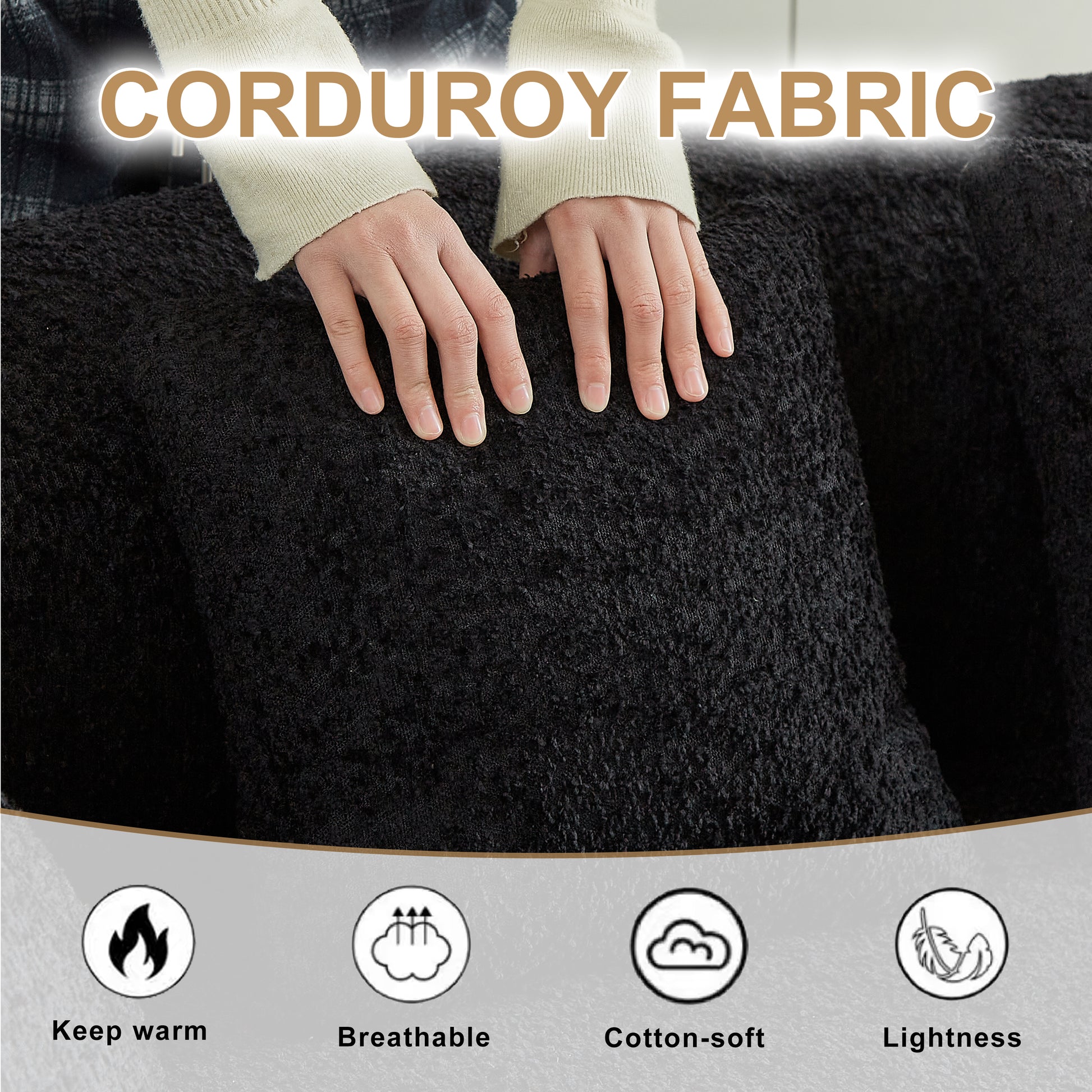 Luxury Chenille Oversized Sectional Sofa - 4 Seat Black