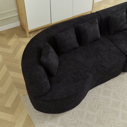 Luxury Chenille Oversized Sectional Sofa - 4 Seat Black