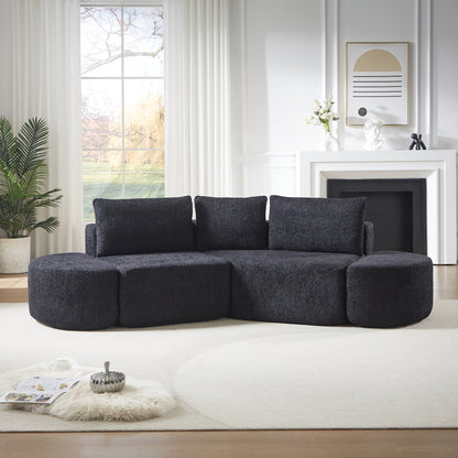 [Video]106.3-inch V-shaped modular sofa set in chenille fabric, featuring three throw pillows and two curved ottomans, perfectly suited for living rooms, bedrooms, and offices.BLACK