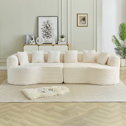 Curved Sectional Sofa, 111.5-inch Oversized Modern Bone-Free Cloud Sofa with 6 Pillows Luxury Corduroy Four-Seater Memory Foam Sofa with Deep Seat Design,beige  W3505P355585