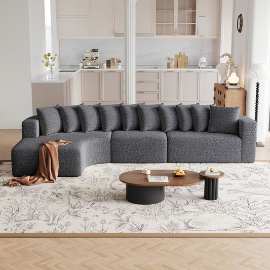 131.1-inch Chenille Sectional Sofa Set, Modern Cloud-Shaped Curved Sofa, Includes 10 Pillows, Living Room Fabric Corner Sofa, L-Shaped Modular Sofa (Left Chaise)