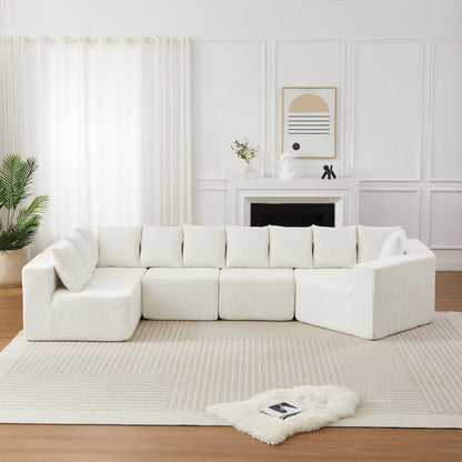 [Video]151.6-inch Extra-Large L-Shaped Deep-Seat Modular Sofa Chenille Fabric Sectional Sofa Includes 11 Pillows Curved Recliner Floor-Standing Living Room Sofa No Assembly Required   Beige
