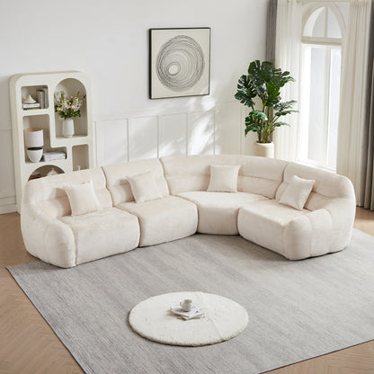 [Video]123.2 -inch Modern Luxury Curved Corner Sectional Sofa, Chenille Modular Cloud Sofa, Four Pillows, High-Back Oversized Four-Seater Living Room Sofa,No Assembly Required,beige