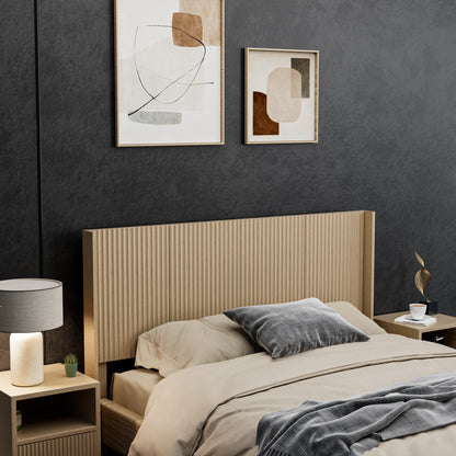 Wood Headboard Queen Size, 64.4" Wide Wooden Queen Headboard Only, Modern Farmhouse Headboards, Wall Mounted Fluted Panel, Wingback Boho Headboards, Natural Oak