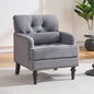 Tufted Club Chair with pillow, Accent Chair, Upholstered Button Armchair, Linen Fabric Corduroy Sofa Chairs for Bedroom, Living Room, Mid Century Modern with Studded Reading Chair, Gray